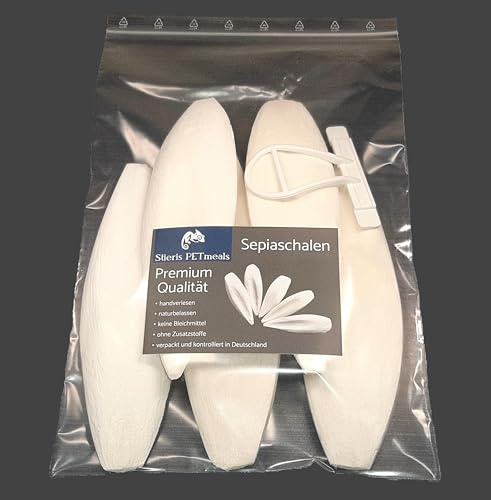 Stieris PETmeals Premium-Sepiaschalen | 5 Stück | 18-20 cm, ca. 175g | inkl. 1 Halter für Vogelkäfige | Kalziumversorgung | Reptilien, Vögel, Garnelen, Schnecken