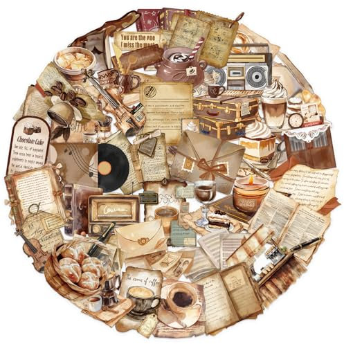 Vintage Coffee Stickers for Adults, 50 Transparent Retro Cafe Decals for Barista Diaries, Espresso Machine & Coffee Bag Decor - Coffee Lover Gifts