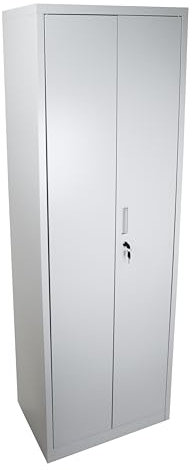 MMT Metal Storage Cabinet - 4 Shelf Slim Office Storage Cupboard, 60cm x 40cm x 180cm, Locked Grey Metal Tool Cabinet for Garage or Utility Room - Grey