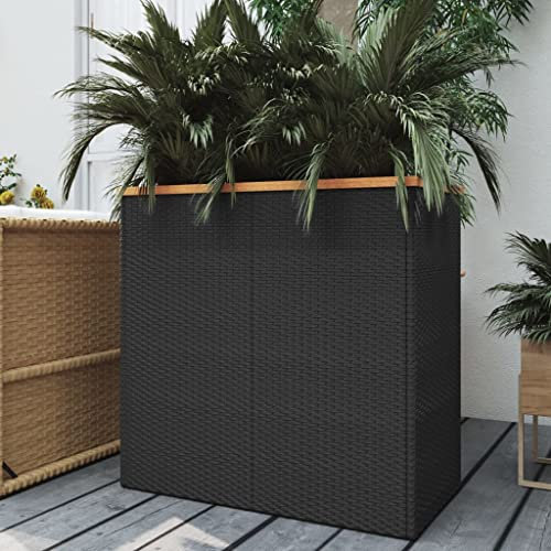 SXJEQOC Pflanzkübel Schwarz 80x40x80 cm mit Rankgitter, PE-Rattan Hochbeet für Balkon, Terrasse und Garten, Wetterfester Blumenkasten mit Stahlrahmen und Innenbeutel