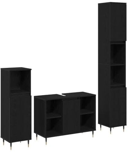 vidaXL Bathroom Furniture Set with Shelf Wall-mounted Other Black Oak, Functional Storage Solutions, Modern Bathroom Set with Shelving, Elegant Rectangular Organizers for Home Spaces