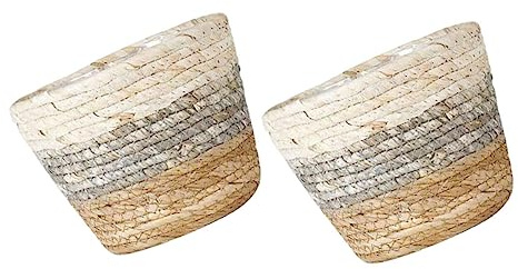 Abaodam Lot De 2 Paniers De Fleurs Tressés en Paille Grise s pour Décoration Intérieure, Paniers Multi-usages Légers Et Naturels pour Plantes Et Rangement