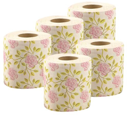 Toilettenpapier Rosa 5 Rollen Dekoratives Rollenpapier mit Rosenmuster | Holzstoffpapier, für Zuhause und Feier, Kreative Optik, Praktisch als Deko für Bad und Gäste