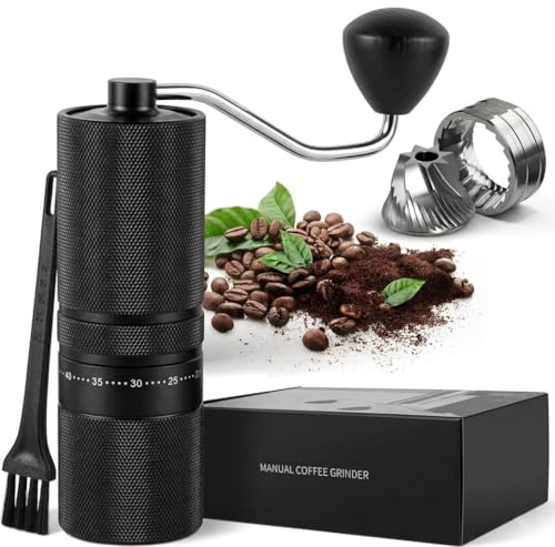 Macinacaffè manuale con 60 impostazioni regolabili, macinacaffè portatile a mano con capacità di 28g, macinacaffè manuale in acciaio inox con macine coniche per caffè in polvere per pressa francese