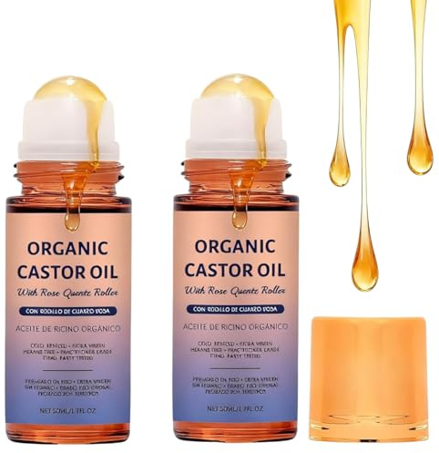 2PCS Organic Castor Oil Roll On, Castor Body Oil for Women Face, Hair & Belly, Skin Tightening Firming Body Oil for Saggy Skin & Stretch Marks Removal For Dry Skin Anti Wrinkle & Nourishes & Hydration