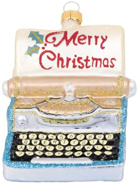 GreenGate Ornament Glass Typewriter Merry Xmas Pale Blue
