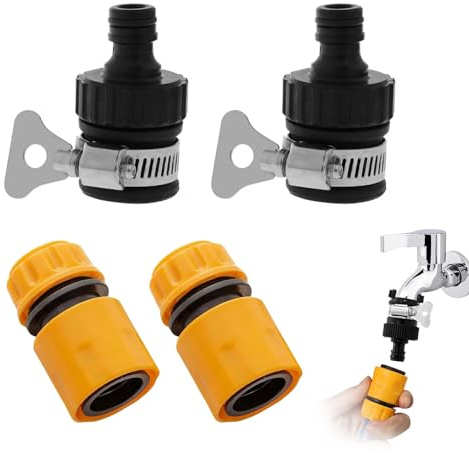 4 Pcs Garden Hose Connector Set, 1/2 inch Hose Pipe Connector | Universal Hose Tap Connector for Garden Kitchen Bath Attachments