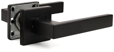Pinlin Matte Black Cube Lever on Square Rose Door Handles, Internal Door Handle Sets for Interior Wooden Doors, Lever Latch Door Handle, Interior Door Handles for Home & Office