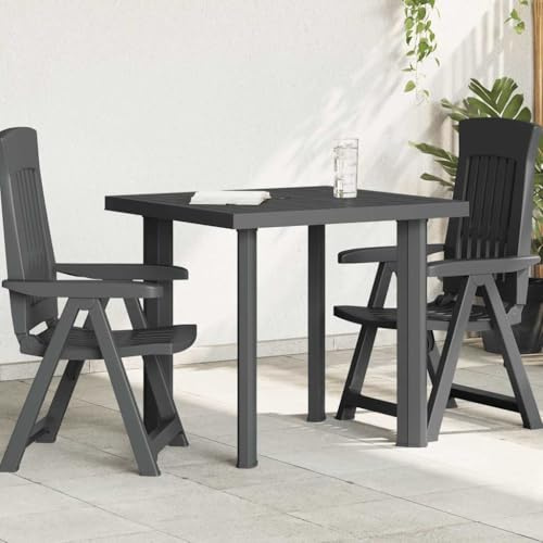Hoopleep Table de jardin anthracite 80 x 75 x 72 cm, en plastique robuste, pour l'extérieur, résistante aux intempéries, avec trou pour parasol, carrée pour jardin et terrasse