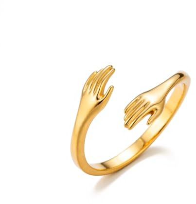 LIKGREAT Umarmungsring für Damen aus Edelstahl Verstellbarer offener Ring mit umarmenden Händen Jubiläums-Schmuck für Familie Freunde und Partner