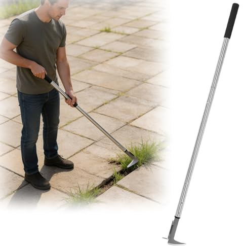 Fugenkratzer mit Langem Griff, Verstellbarem Unkrautstecher mit Gezackenklinge, Edelstahl Unkraut Entferner Gerät zur Unkraut und Moosentfernung in Pflasterfugen, auf Gehwegen, Terrassen und im Garten