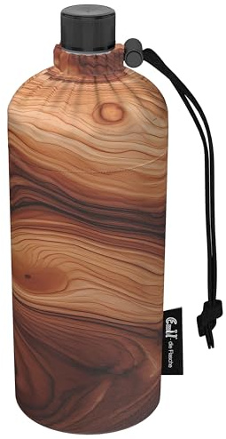 Emil Glas Trinkflasche Wood – isolierte Flasche für Kinder & Erwachsene, auslaufsicher, schadstofffrei für Schule, Freizeit und Sport (0,6l)