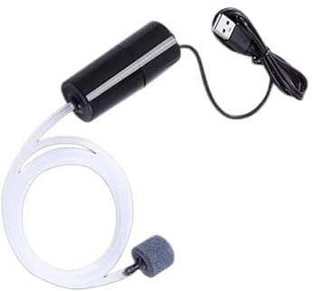 Luftpumpe Aquarium Mini USB, Kompakte Sauerstoffpumpe mit Luftstein für Aquarien, Ideal für Süß- und Meerwasseraquarien, Energieeffizient, Leise