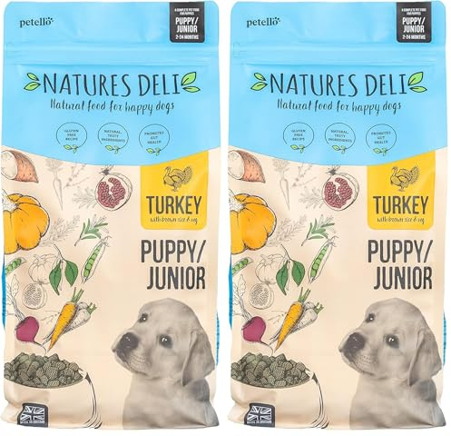 Natures Deli Puppy/Junior Dry Dog Food, Natural Complete Hypoallergenic Food for Dogs, Suitable for All Breeds, Turkey and Rice - 2 kg (Pack of 2)