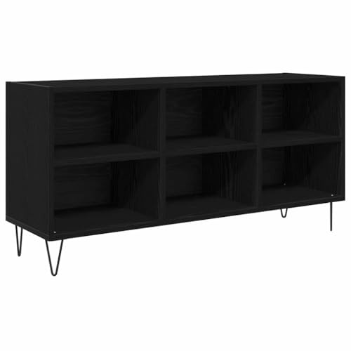 Générique Meuble TV Chêne Noir 103,5 x 30 x 50 cm Bois d'Ingénierie | Étagères ouvertes, Pieds métal noir, Finition résistante aux rayures, Fixation murale incluse