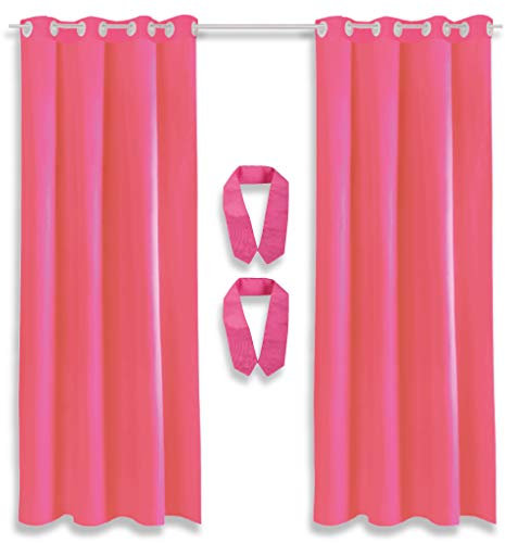 Bestlivings Lot de 2 rideaux décoratifs à œillets avec embrasses et crochets, 140 x 145 cm, Polyester, Rose., 140 x 245 cm
