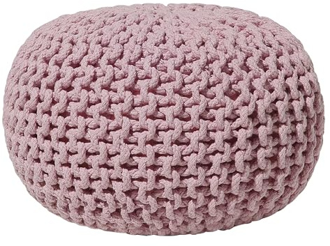 Beliani Modern Knitted Round Pouffe Ottoman Cotton Pink 40 x 25 cm Conrad