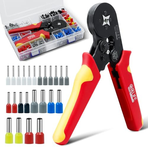CCLIFE Pince à Sertir Auto-Réglable pour Câbles 0,25-10 mm² (AWG 23-7), Outil de Sertissage pour Cosses Électriques, Multifonction avec 1200 Embouts de Câble