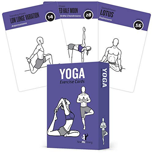 NewMe Yoga-Kartenset, 70 Yoga-Posen, Fitness, Übungskarten, 9 Sequenzen, Sanskrit & Englisch, Asana-Namen, Übungsanleitung für Anfänger und Fortgeschrittene, strapazierfähiges Plastik