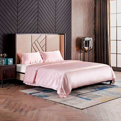 THXSILK Seidenbettwäsche Set 3 teilig, Bettbezug 200 x 220 cm und 2 Kissenbezüge 40 x 80 cm, Hypoallergen 19 Momme Maulbeerseide Bettwäsche, Ultra Weich und Glatt, Bezauberndes Rosa