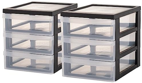 Iris Ohyama, Aufbewahrungsturm aus Kunststoff, 3 kleine Schubladen, 2 Stück, schwarz, leicht zu öffnen, Format A5, Möbel, Organizer, für Büro, Schulbedarf, Schreibwaren, BPA-frei, DC-A5