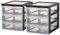 Iris Ohyama Schreibtisch-Schubladen-Set, 3 Flache Schubladen, 2er-Pack, Schwarz, Leicht zu öffnende Schubladen, A5, Transparent, für Home Office, Dokumente, Zubehör, Akten, Papier, BPA-frei, DC-A5
