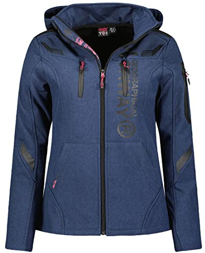 Geographical Norway truffe lady Veste Softshell Capuche Femme Impermeable Outdoor - Blouson Coupe Vent Resistant - Activites En Exterieur Randonnee Ski Automne Hiver Printemps (Marine L)