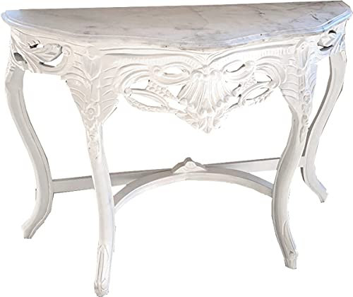 Casa Padrino Barock Konsolentisch Weiss mit weißer Marmorplatte - Konsole Möbel Antik Stil
