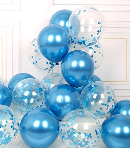 AULE Luftballons Blau Metallic Helium: 42 Stück 12 Zoll Blaue Konfetti Luftballon Blau Latex Ballons Geburtstagsdeko Deko für Baby Shower Gender Reveal Graduation Geburtstag