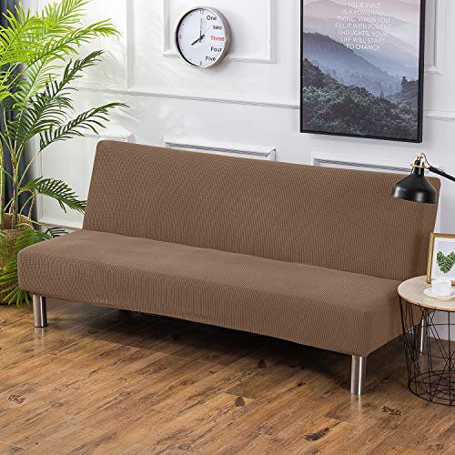 PETCUTE Sofabezug ohne armlehne schlafsofa bezug ohne armlehne futonbezug Stretch sofahusse ohne armlehne sofaüberwurf Hellbraun