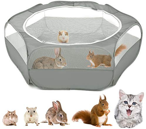 VavoPaw Small Animal Kitten Playpen, Pet Exercise Fence Waterproof with Zippered Cover, Pet Cage Tent, Small Yard Fence for Guinea Pig, Cat, Rabbit, Hamster, Chinchillas, Hedgehogs, Gray