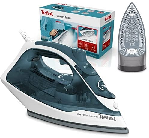 Tefal Plancha de vapor Durilium con 120 g de golpe de vapor, ganador de la prueba 2019 con la mejor suela (suela Durilium AirGlide con tres zonas de vapor, 2400 W, función de autolimpieza, sistema antical)