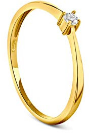 MIORE Schmuck Damen 0.05 Ct Diamant Verlobungsring mit Solitär Brillant Ring aus Gelbgold 9 Karat/ 375 Gold (56)
