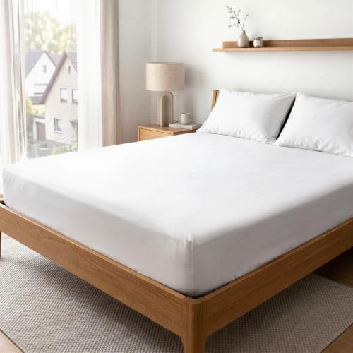 Pizuna Spannbettlaken 90x200-100x200 cm Baumwolle Weiß 800 Fadenzahl | 100% Langstapelige Baumwolle nur Spannbetttuch, Weiche Mako Satin-Webart passt bis zu 40cm Matratzenhöhe Mako Satin
