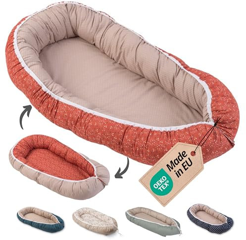 ULLENBOOM Babynest - 100% OEKO-TEX Materialien & Made in EU, Regenbogen - Babynestchen Neugeborene aus kuscheliger Baumwolle, Ideal als Reisebett & Kuschelnest geeignet