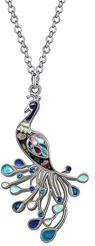 WEVENI Emaille Kristall Pfau Kette Halskette Vögel Anhänger für Frauen Mädchen Mode Schmuck Charme Peacock Geschenk (Blau)
