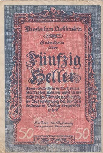 Liechtenstein Pick-Nr: 3 bankfrisch (I) 1920 50 Heller (Banknoten für Sammler)