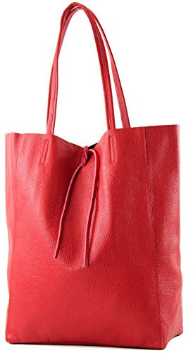 modamoda de T163 Damen Leder Shopper Schultertasche Large mit Innentasche handmade in Italy, Farbe:Rot2021
