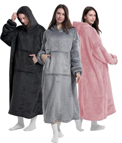 Oversized Blanket Hoodie for Men & Women, Super Soft Warm Cozy Wearable Sweatshirt Hoodie for Adults Thick Flannel Blanket with Sleeves and Giant Pocket, One Size (GREY)