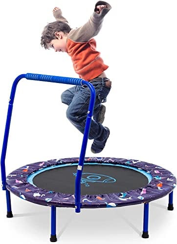 Trampolin Outdoor Kinder Ø 96cm mit Faltbarem Bungee-Rebounder, Verstellbarem Handlauf und Sicherheitsgepolsterter Abdeckung, Klein Fitness Trampolin für Erwachsene Frauen Indoor Outdoor