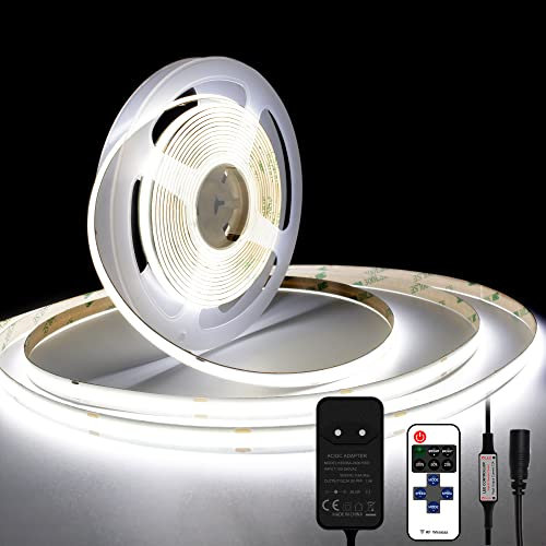 TTWAY COB LED Streifen Kaltweiß 6000K, 5M Dimmbares Flexibles 24V COB LED Streifen Licht set, 480 LEDs/M, GS Netzteil, mit RF Fernbedienung, CRI90+ helles Unterbaulicht für Fernseher, DIY Dekoration