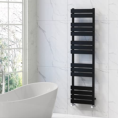 NRG Bathroom Flat Panel Heated Towel Rail Radiator Modern Central Heating Warmer Wall Mounted Ladder Rad 1600×450mm Black
