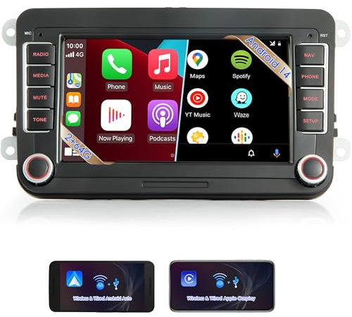 iFrego Carplay Autoradio für Golf 5 6 vw Radio 2+64G Passat Polo Tiguan Seat Ibiza Skoda Sharan Caddy 7 Andriod 14 Doppel Din Auto Radio Touch Display mit Bluetooth Mirror Link FM/RDS WiFi USB