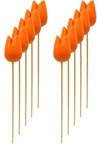 Holz Dekostecker Tulpe 4 x 36cm orange 10 Stück Garten-Deko Blumen-Stecker künstlich Holzblume Tulip