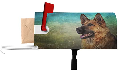 Numland Briefkasten Wrap Deutscher Schäferhund mit Magnetstreifen, Briefkasten-Abdeckung, Garten, Hof, ein Hundeporträt auf alter Vintage-Farbe, Grunge-Papierhintergrund