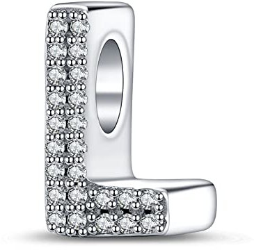 LaMenars Buchstabe L Charm 925 Sterling Silber Perlen für Armbänder mit 5A Zirkonia, Geburtstagsschmuck Geschenke Frauen Mädchen