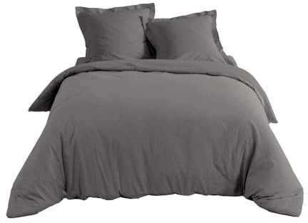 douceur d'intérieur, Bettbezug (260 x 240 cm), Perkalin, Anthrazit, Baumwollperkal
