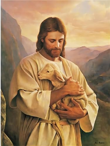 LXTOPN Jesus Bild Religion Wandkunst Leinwand Malerei, Jesus Und Ziegen Home Decor Wandbildert, Nordic Poster Und Drucke Christentum Wandbilder Für Wohnzimmer Kein Rahmen. (50x70cm)