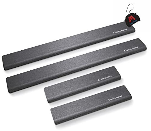 Satin noir Baguettes de seuil en acier inoxydable pour Citroen C2 2003-2009 3 -porte. Confort de conduite accru grâce aux plaques de seuil résistantes aux acides - Protection contre les rayures