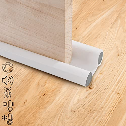Scettar Draft Excluder for Doors, 96cm Double-sided White Door Draft Excluder, Dustproof and Windproof Draught Excluder for Bottom of Door, Cuttable Isolation Strip for Doors/Kitchen/Bathroom/Bedroom